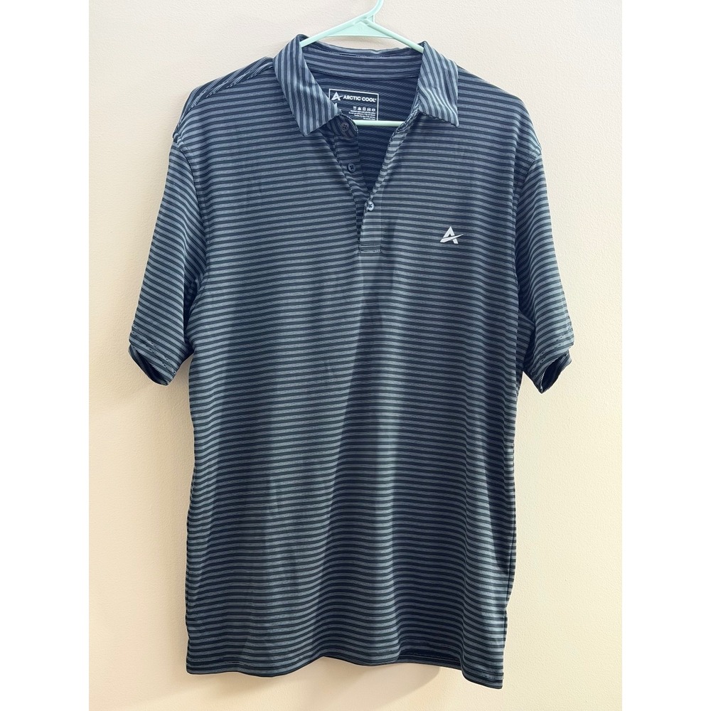 Arctic Cool Men's Medium Black Gray Striped Cooling Golf Performance Polo Shirt - Picture 5 of 7